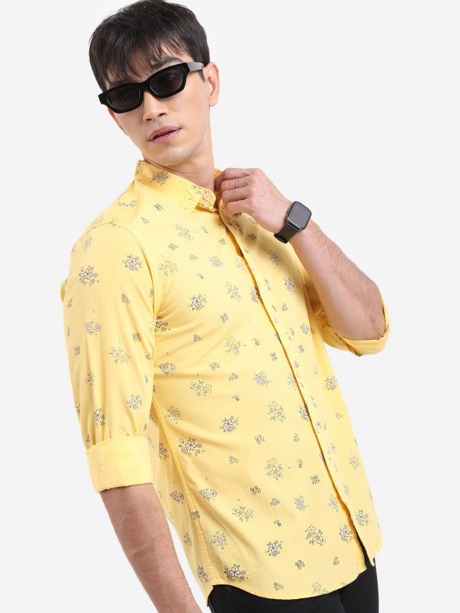 Ketch Men Yellow Printed Slim Fit Casual Shirt - Yellow - Image 6