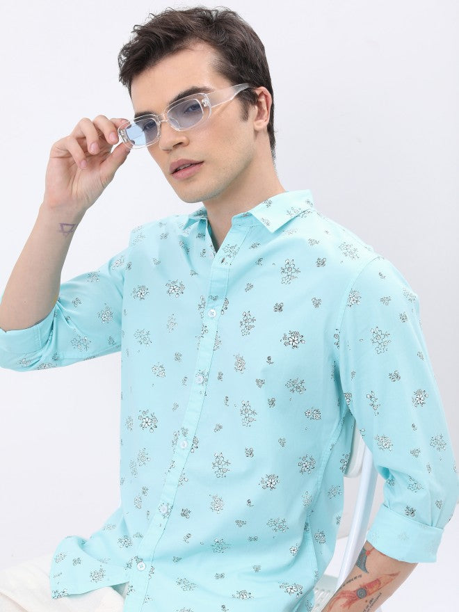 Ketch Men Light Blue Printed Slim Fit Casual Shirt - Blue - Image 1