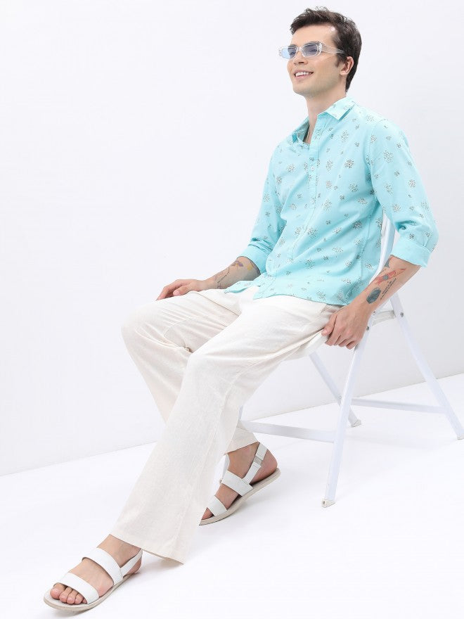 Ketch Men Light Blue Printed Slim Fit Casual Shirt - Blue - Image 2