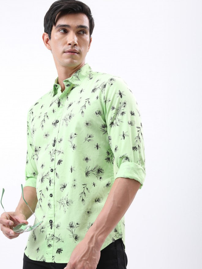 Ketch Men Green Printed Slim Fit Casual Shirt - Green - Image 4
