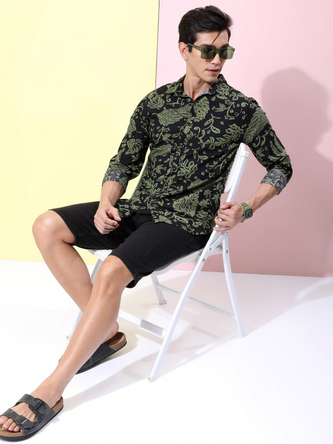 Ketch Men Olive Printed Slim Fit Casual Shirt - Olive - Image 2