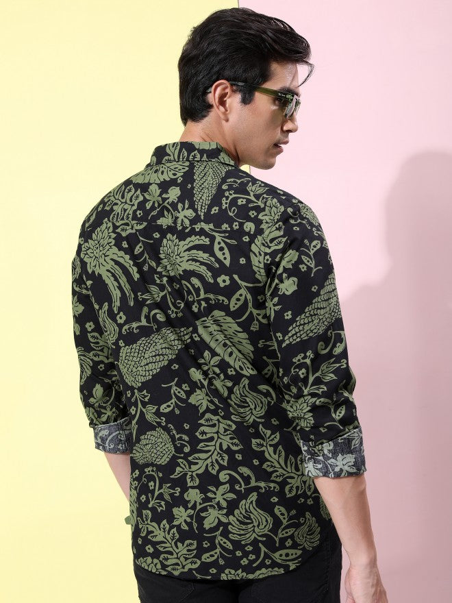Ketch Men Olive Printed Slim Fit Casual Shirt - Olive - Image 3