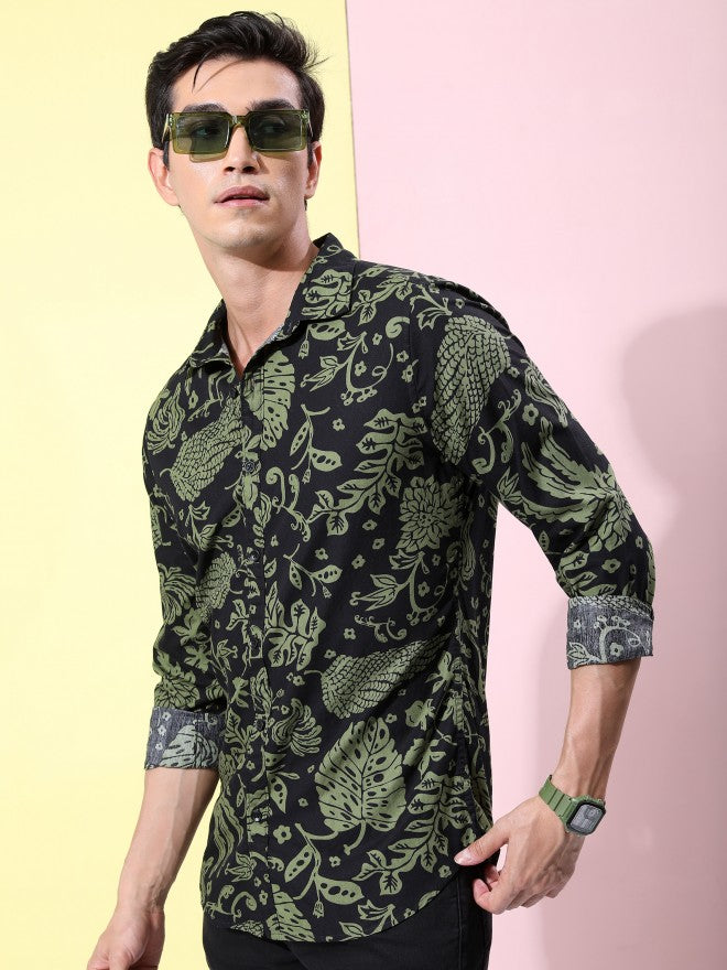 Ketch Men Olive Printed Slim Fit Casual Shirt - Olive - Image 4