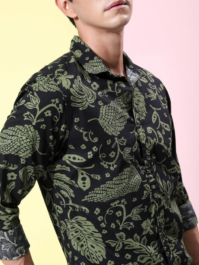 Ketch Men Olive Printed Slim Fit Casual Shirt - Olive - Image 5