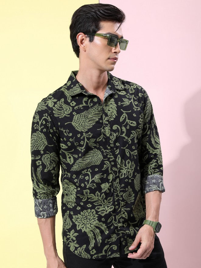 Ketch Men Olive Printed Slim Fit Casual Shirt - Olive - Image 6