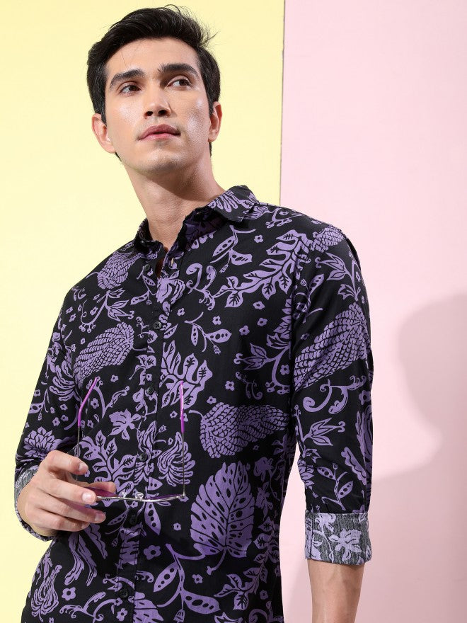 Ketch Men Lavender Printed Slim Fit Casual Shirt - Lavender - Image 1