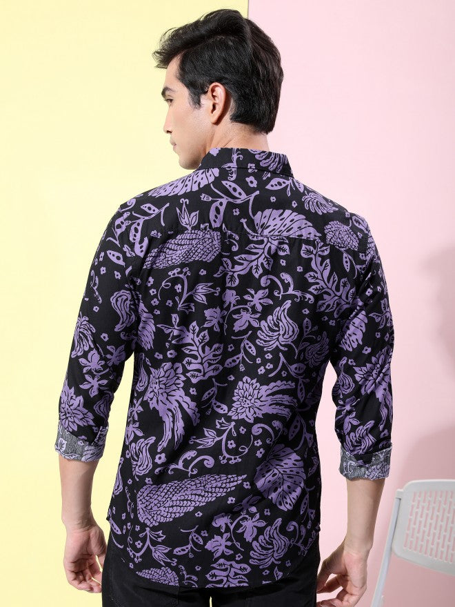 Ketch Men Lavender Printed Slim Fit Casual Shirt - Lavender - Image 3