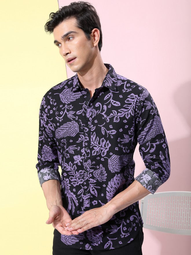Ketch Men Lavender Printed Slim Fit Casual Shirt - Lavender - Image 4