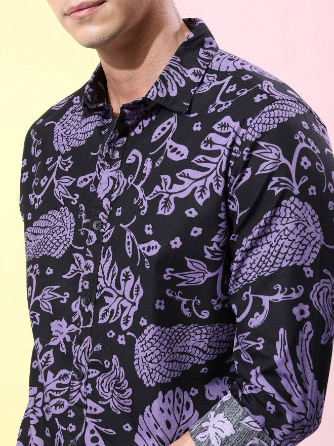 Ketch Men Lavender Printed Slim Fit Casual Shirt - Lavender - Image 5