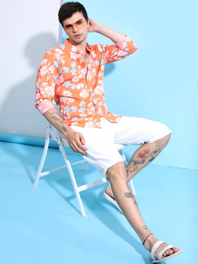 Ketch Men Orange Printed Slim Fit Casual Shirt - Orange - Image 2