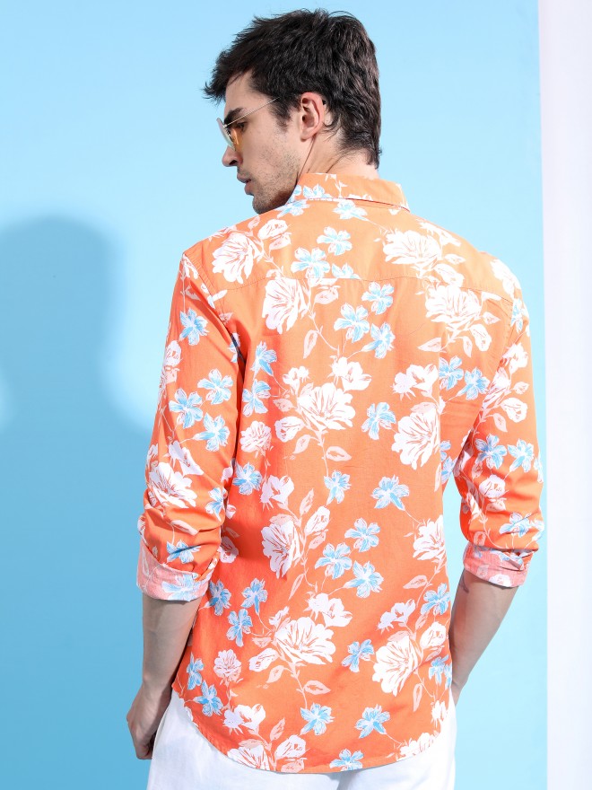 Ketch Men Orange Printed Slim Fit Casual Shirt - Orange - Image 3