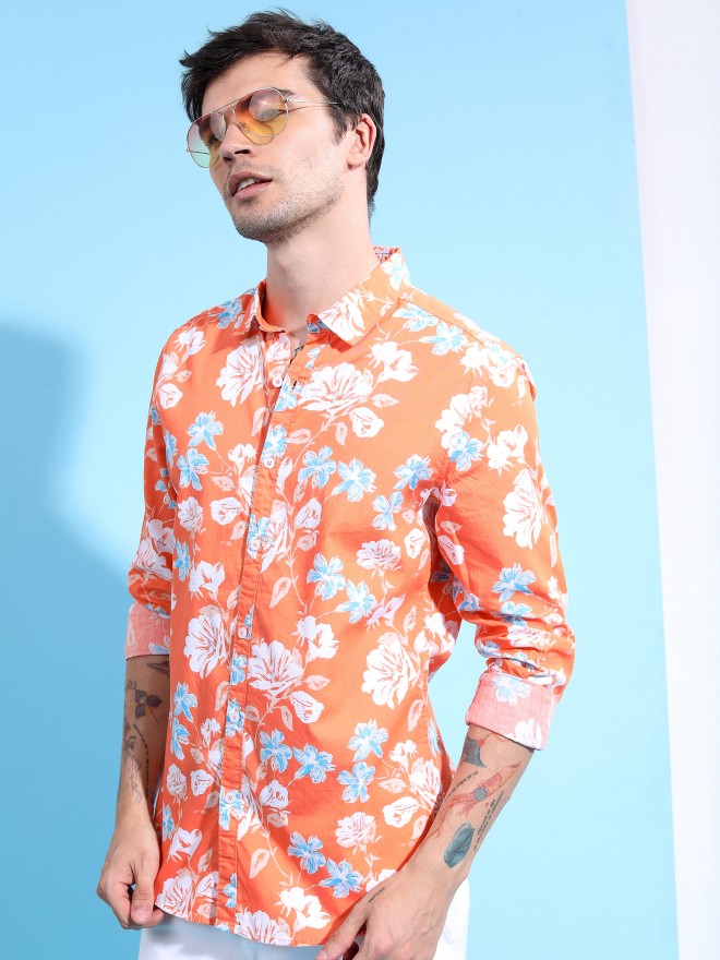 Ketch Men Orange Printed Slim Fit Casual Shirt - Orange - Image 4