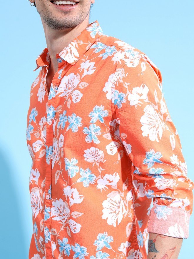 Ketch Men Orange Printed Slim Fit Casual Shirt - Orange - Image 5