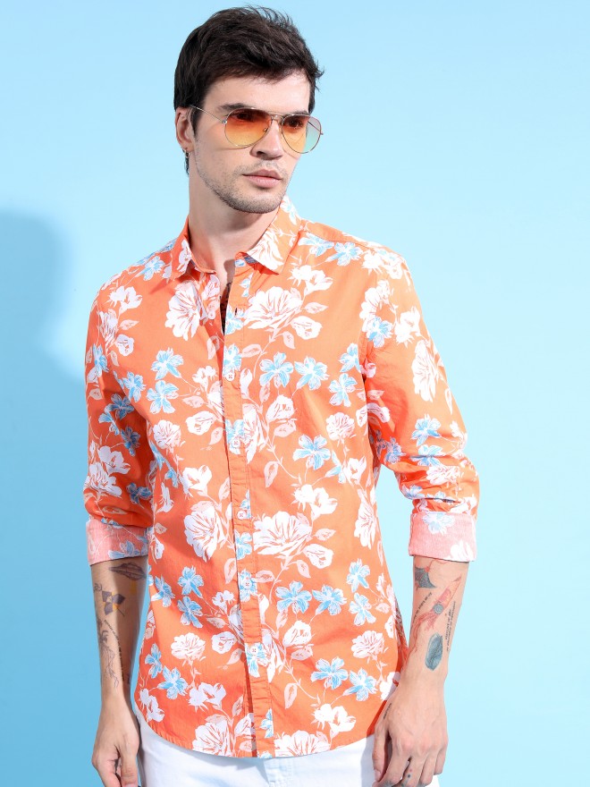 Ketch Men Orange Printed Slim Fit Casual Shirt - Orange - Image 6