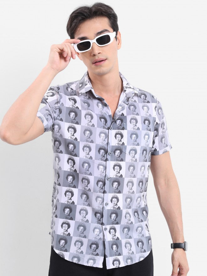 Ketch Men Grey Printed Slim Fit Casual Shirt - Grey - Image 1