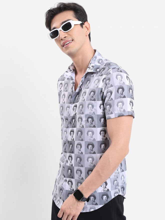 Ketch Men Grey Printed Slim Fit Casual Shirt - Grey - Image 4
