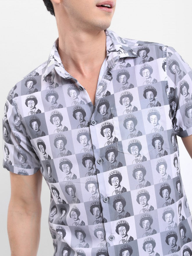 Ketch Men Grey Printed Slim Fit Casual Shirt - Grey - Image 5