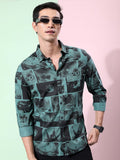 Ketch Men Sea Green Printed Slim Fit Casual Shirt - Green - Image 1