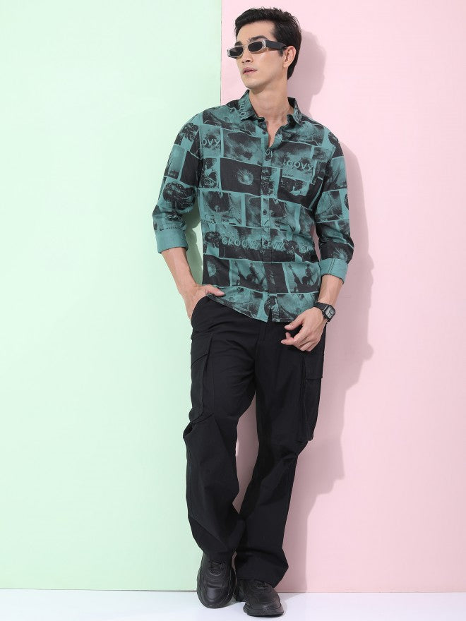 Ketch Men Sea Green Printed Slim Fit Casual Shirt - Green - Image 2