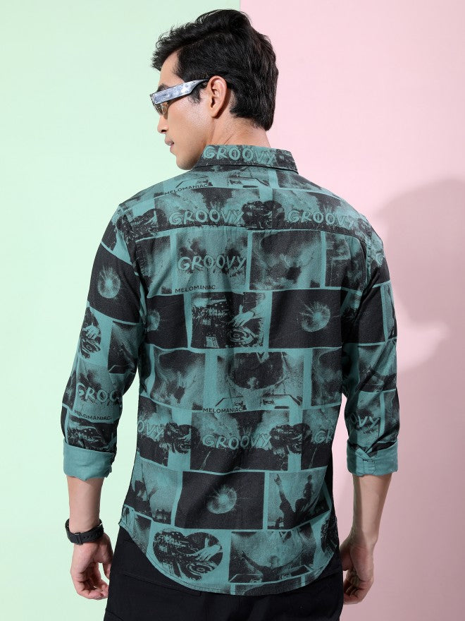 Ketch Men Sea Green Printed Slim Fit Casual Shirt - Green - Image 3