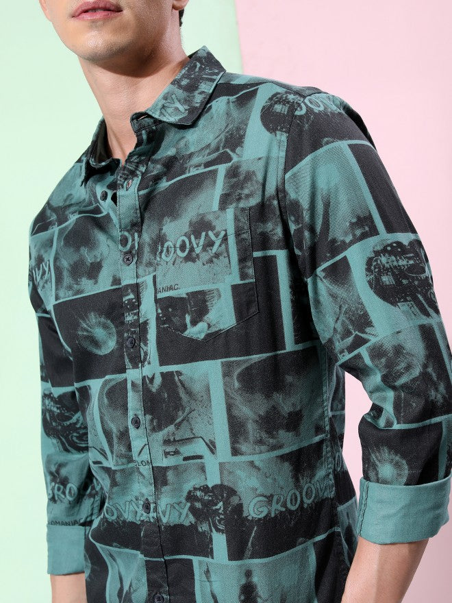 Ketch Men Sea Green Printed Slim Fit Casual Shirt - Green - Image 5