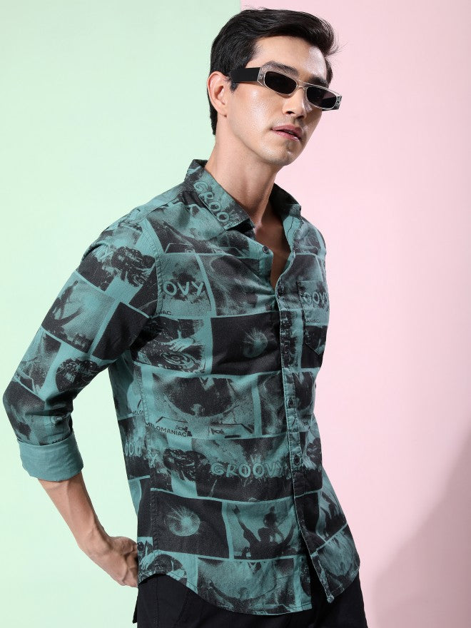 Ketch Men Sea Green Printed Slim Fit Casual Shirt - Green - Image 6