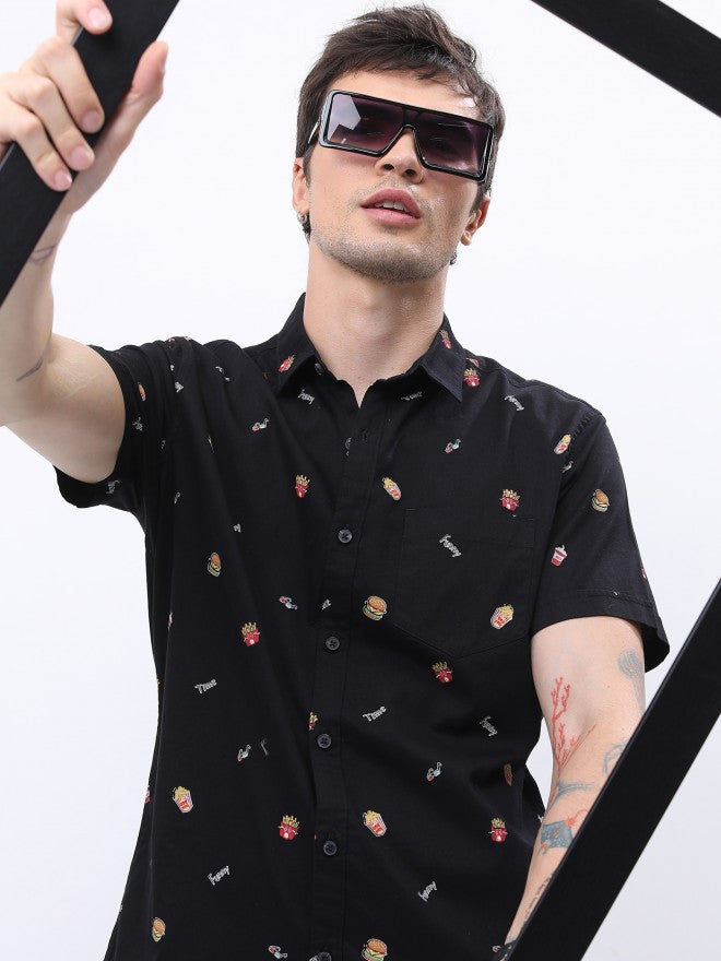Ketch Men Black Printed Slim Fit Casual Shirt - Black - Image 1