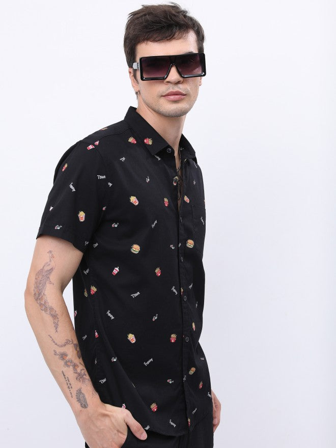 Ketch Men Black Printed Slim Fit Casual Shirt - Black - Image 6