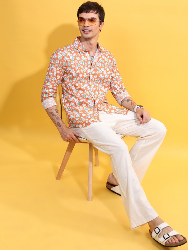 Ketch Men Coral Printed Slim Fit Casual Shirt - Peach - Image 2