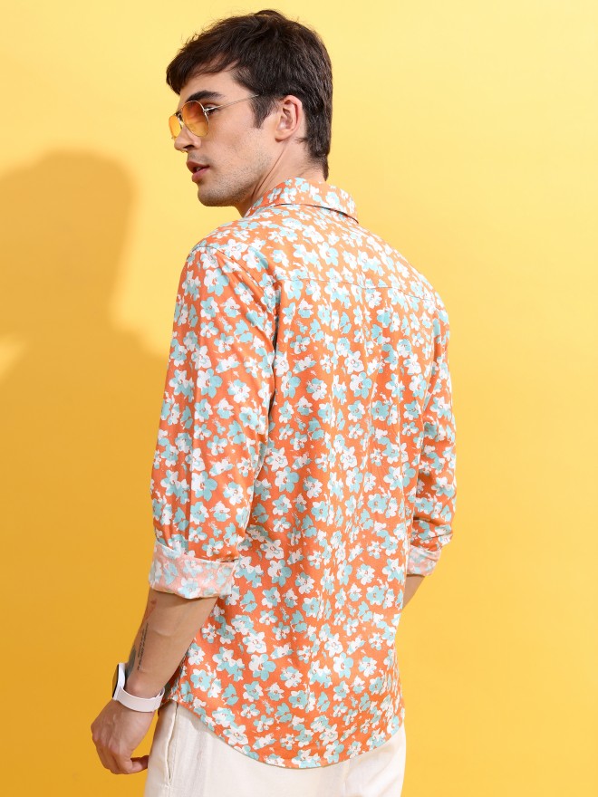 Ketch Men Coral Printed Slim Fit Casual Shirt - Peach - Image 3
