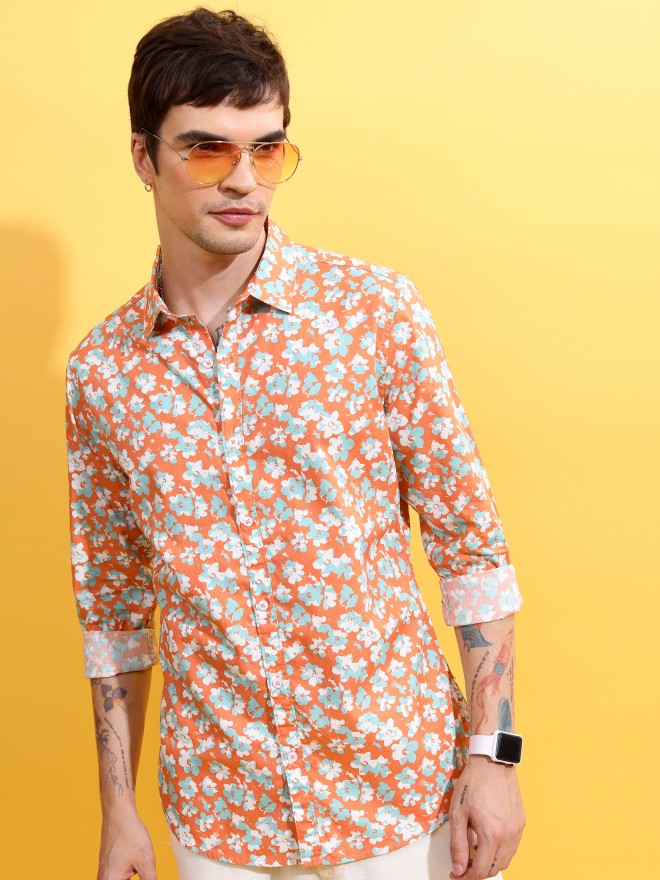 Ketch Men Coral Printed Slim Fit Casual Shirt - Peach - Image 4
