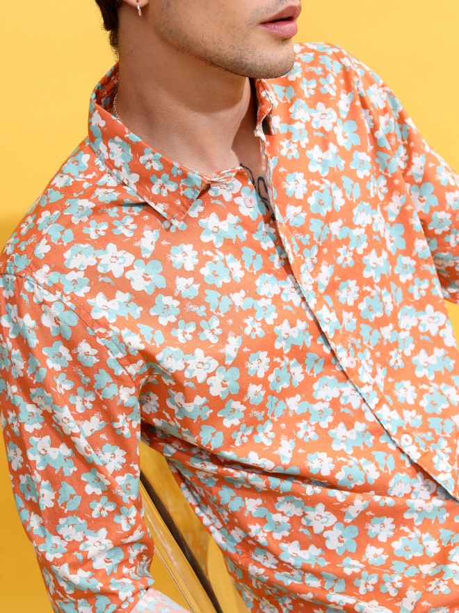 Ketch Men Coral Printed Slim Fit Casual Shirt - Peach - Image 5