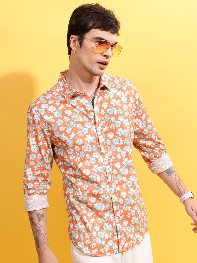Ketch Men Coral Printed Slim Fit Casual Shirt - Peach - Image 6