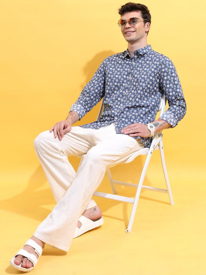 Ketch Men Blue Printed Slim Fit Casual Shirt - Blue - Image 2