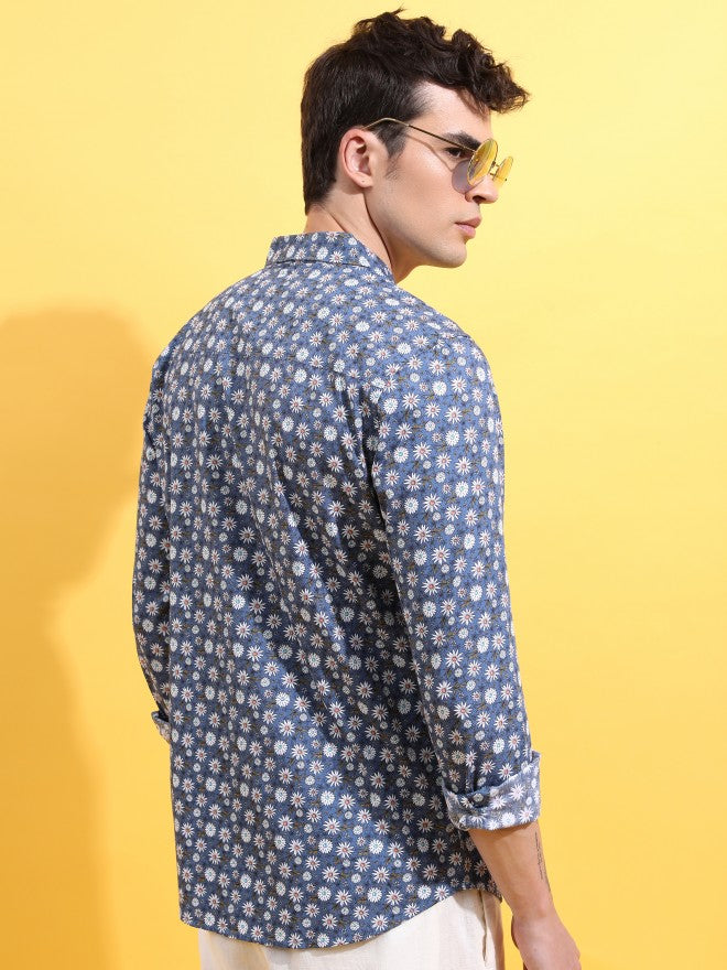 Ketch Men Blue Printed Slim Fit Casual Shirt - Blue - Image 3