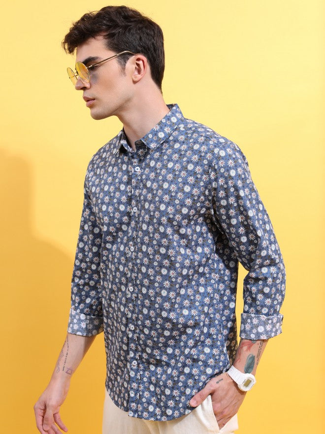 Ketch Men Blue Printed Slim Fit Casual Shirt - Blue - Image 4