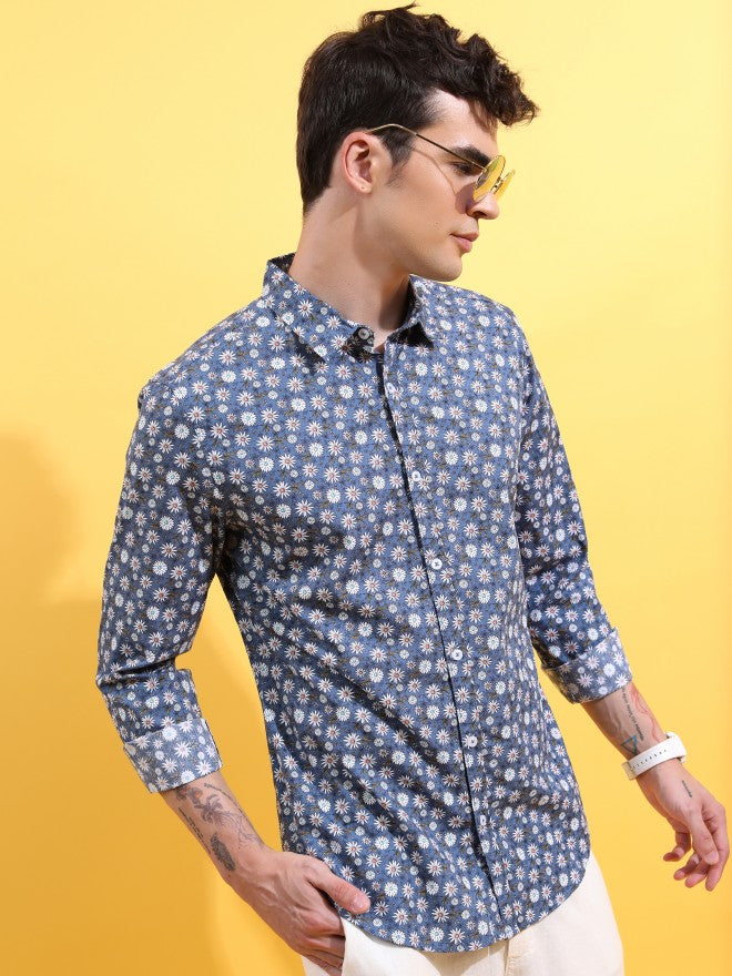 Ketch Men Blue Printed Slim Fit Casual Shirt - Blue - Image 6