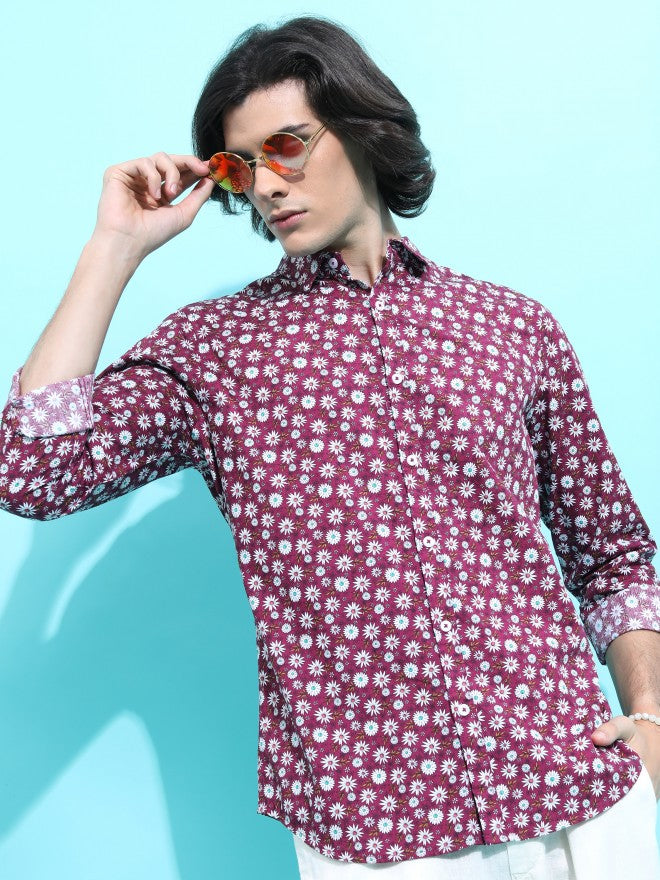 Ketch Men Purple Printed Slim Fit Casual Shirt - Purple - Image 1