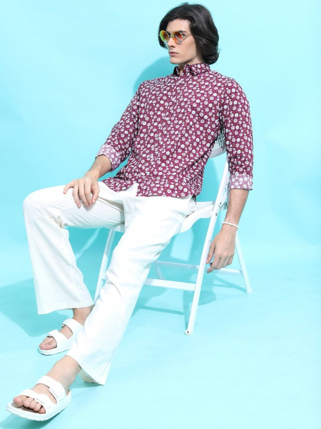 Ketch Men Purple Printed Slim Fit Casual Shirt - Purple - Image 2