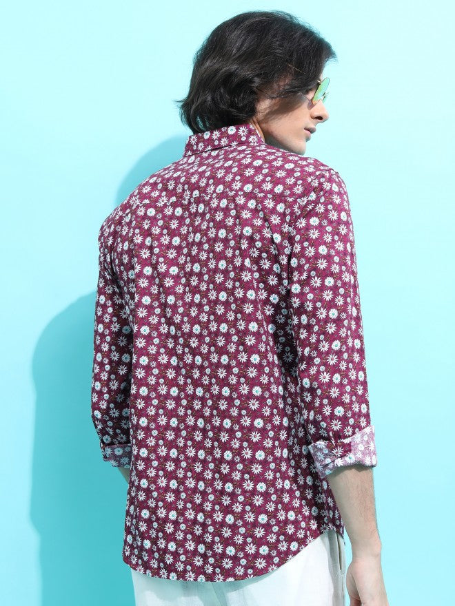 Ketch Men Purple Printed Slim Fit Casual Shirt - Purple - Image 3