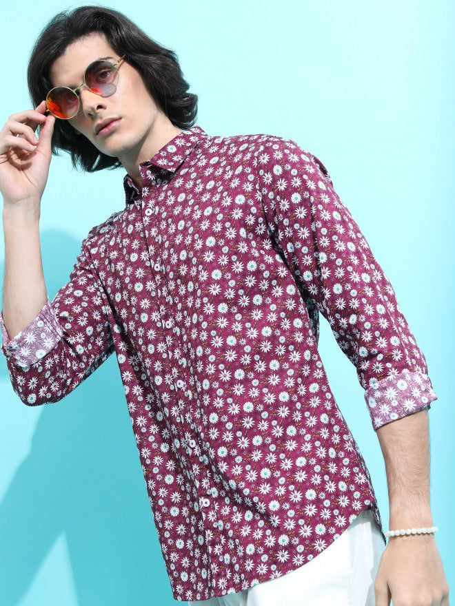 Ketch Men Purple Printed Slim Fit Casual Shirt - Purple - Image 4