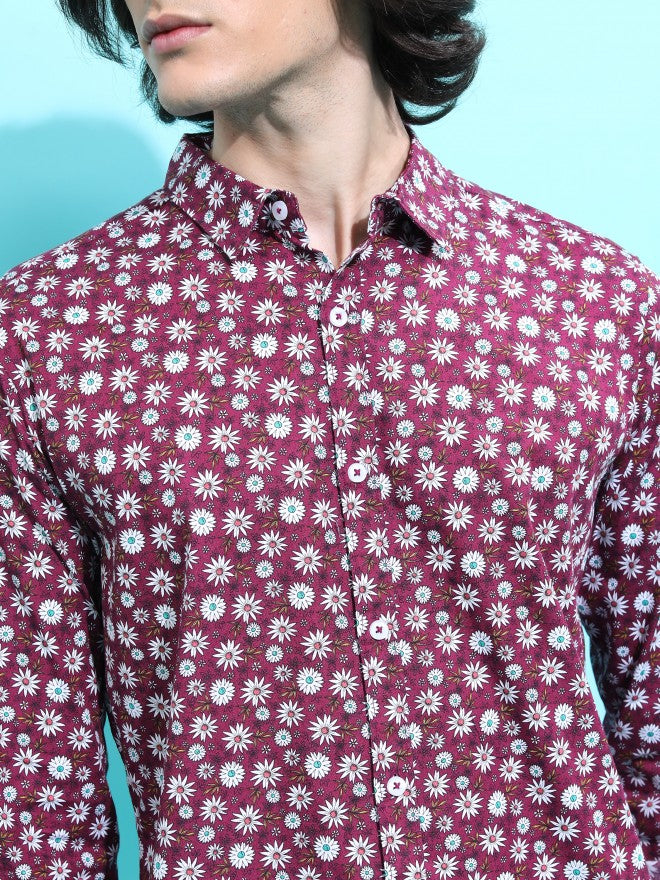 Ketch Men Purple Printed Slim Fit Casual Shirt - Purple - Image 5