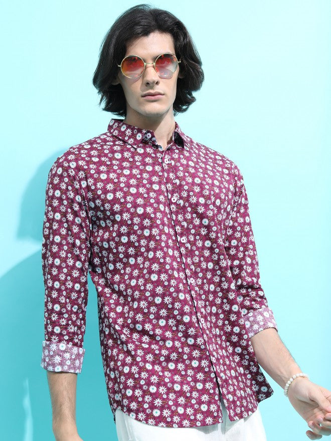Ketch Men Purple Printed Slim Fit Casual Shirt - Purple - Image 6