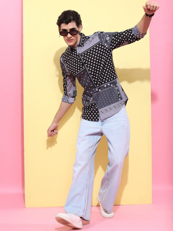 Ketch Men Grey/Black Printed Slim Fit Casual Shirt - Grey - Image 2