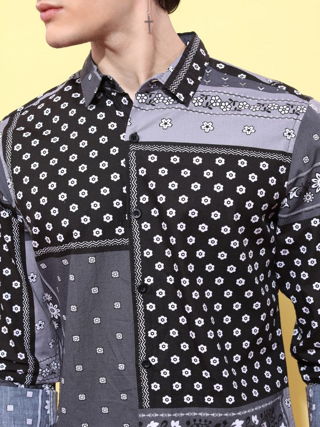 Ketch Men Grey/Black Printed Slim Fit Casual Shirt - Grey - Image 5