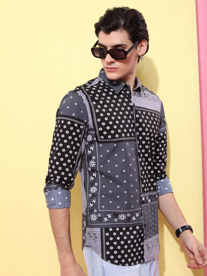 Ketch Men Grey/Black Printed Slim Fit Casual Shirt - Grey - Image 6
