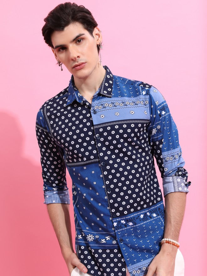 Ketch Men Blue Printed Slim Fit Casual Shirt - Blue - Image 1