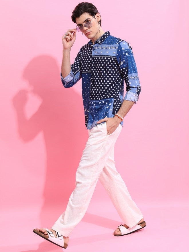 Ketch Men Blue Printed Slim Fit Casual Shirt - Blue - Image 2