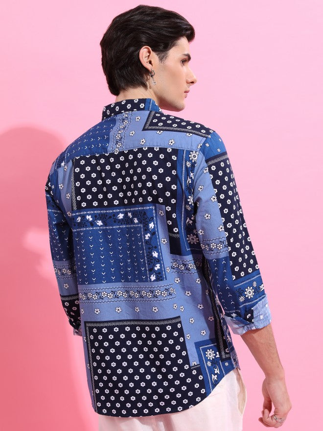 Ketch Men Blue Printed Slim Fit Casual Shirt - Blue - Image 3