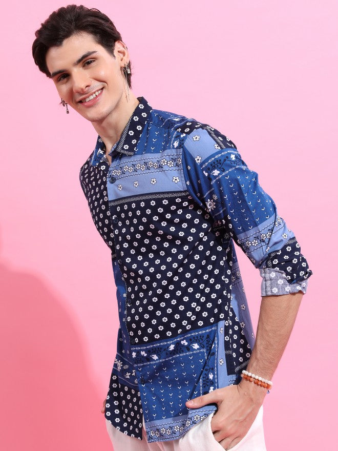 Ketch Men Blue Printed Slim Fit Casual Shirt - Blue - Image 4